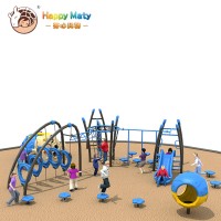 Plastic playground with ropes physical fitness rope course adventure with climbing wall for kids