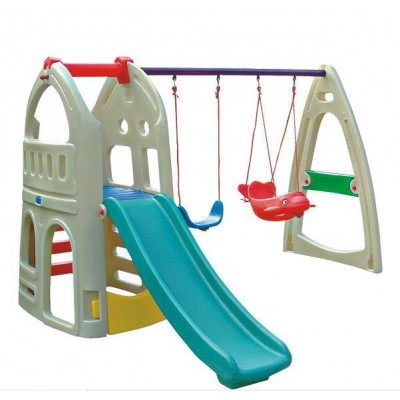 Kids Outdoor Play Center Supermarket  Cheap outdoor plastic slide kids play house slide with swing with blowing toy