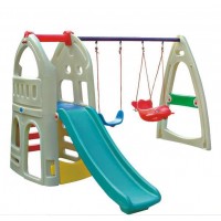 Kids Outdoor Play Center Supermarket  Cheap outdoor plastic slide kids play house slide with swing with blowing toy